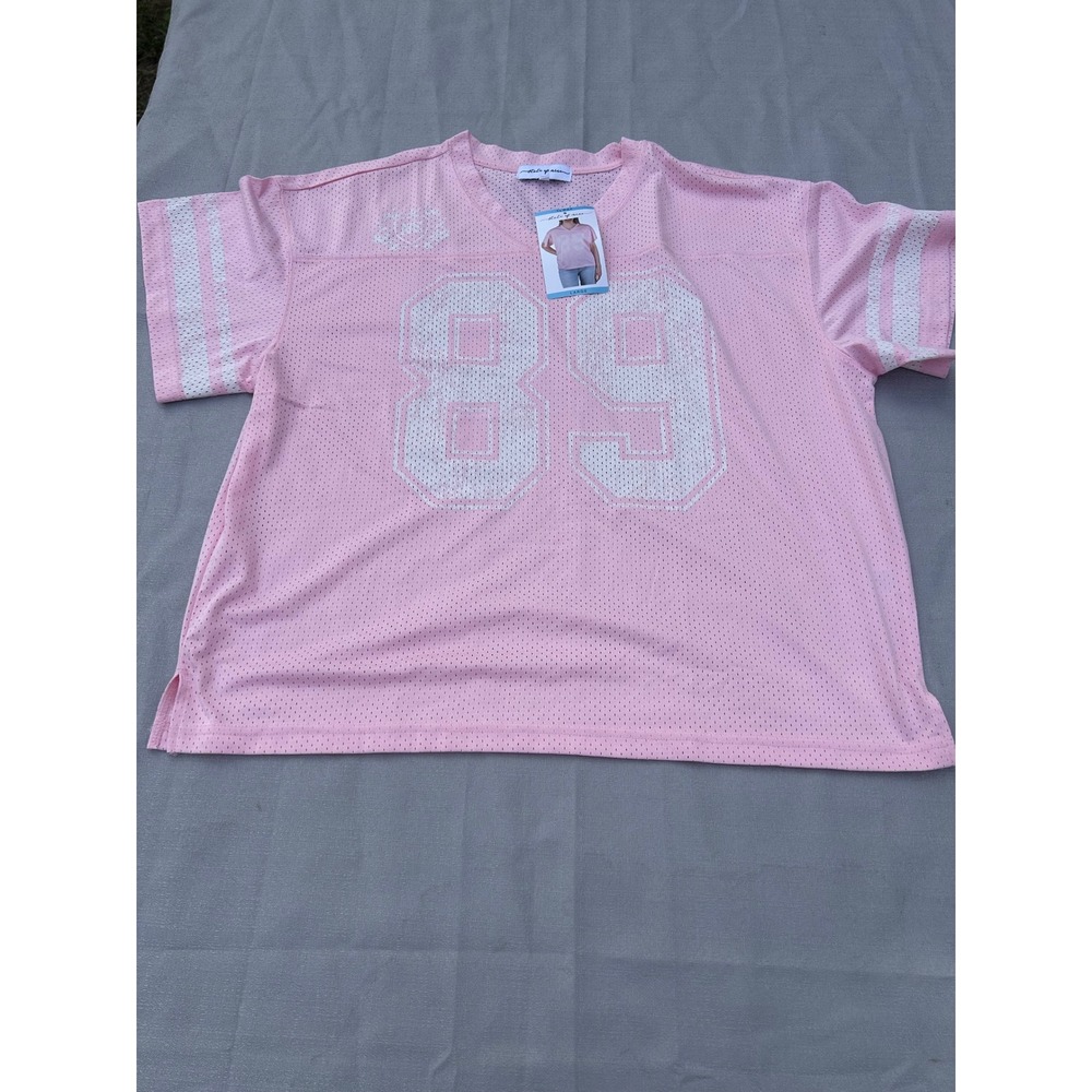 State of Mine Womens Nebraska State Jersey Large Pink Mesh 89 Graphic Tee NWT